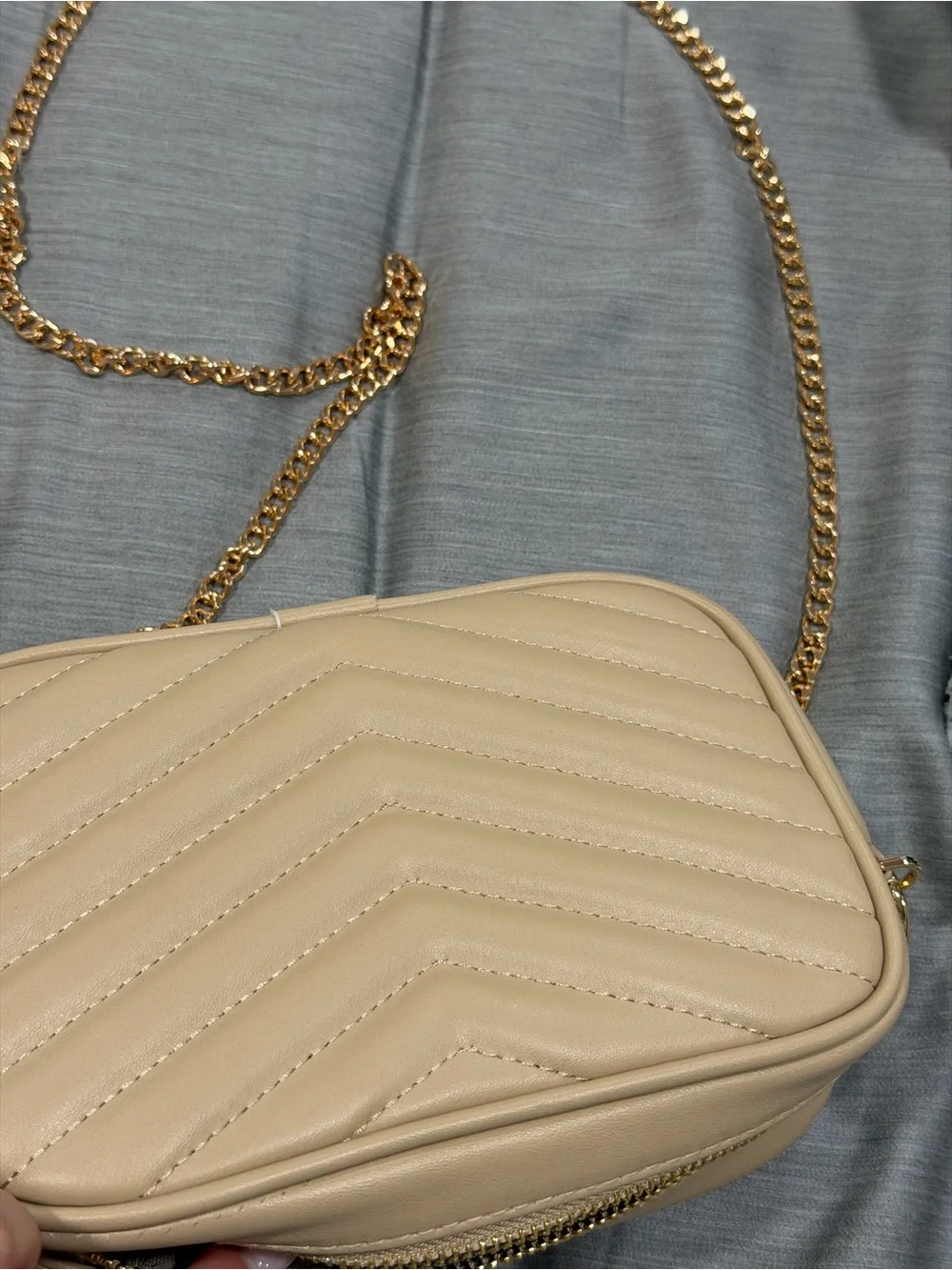 a new day Beige Quilted Crossbody with Gold Chain Strap